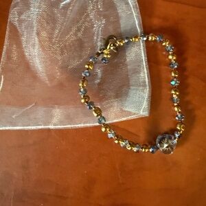 Elegant Gold and Blue Beaded Bracelet